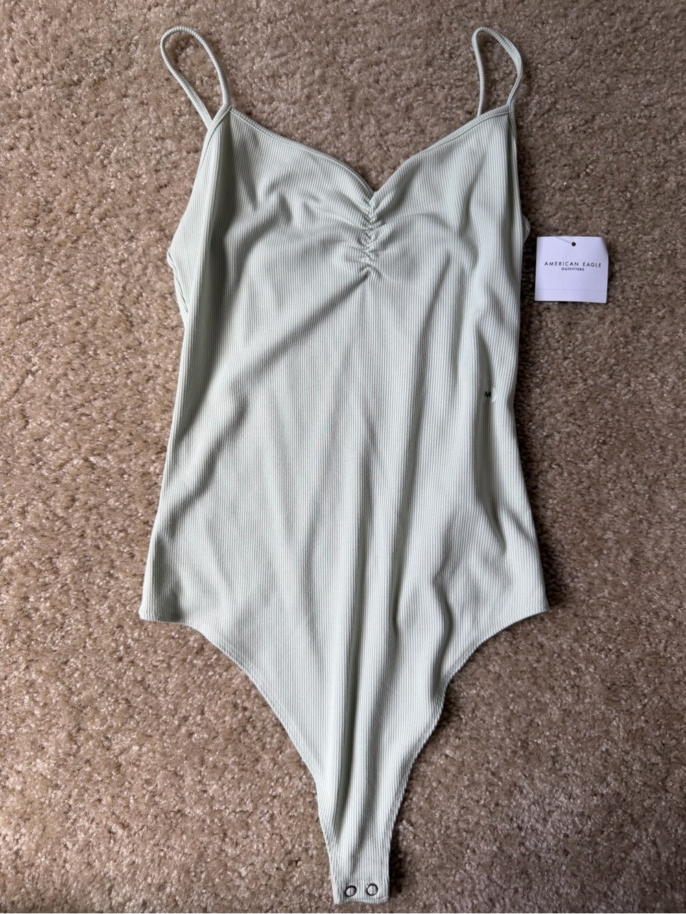 American Eagle Outfitters Ribbed One-Piece Bodysuit in Sage Green